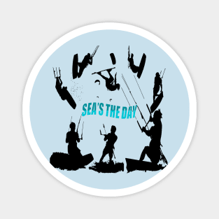 Kitesurfer Pattern Black Silhouette Seas The Day Fun Pun 4 Magnet